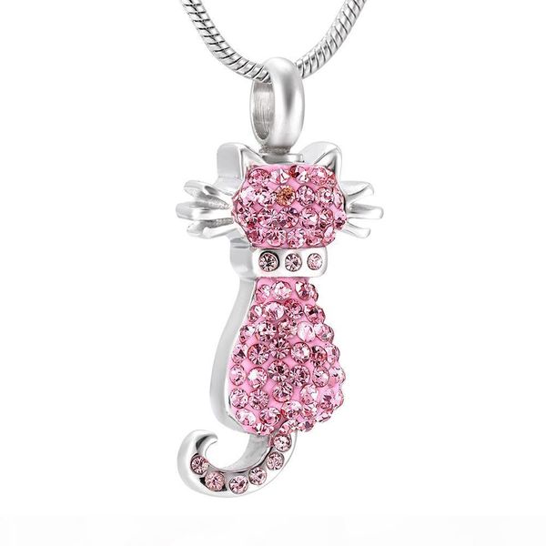 ijd9921 shiny pink crystal cat cremation urn necklace women charm, wholesale stainless steel ashes holder keepsake memorial jewlery, Silver
ijd9921 shiny pink crystal cat cremation urn necklace women charm, wholesale stainless steel ashes holder keepsake memorial jewlery, Silver