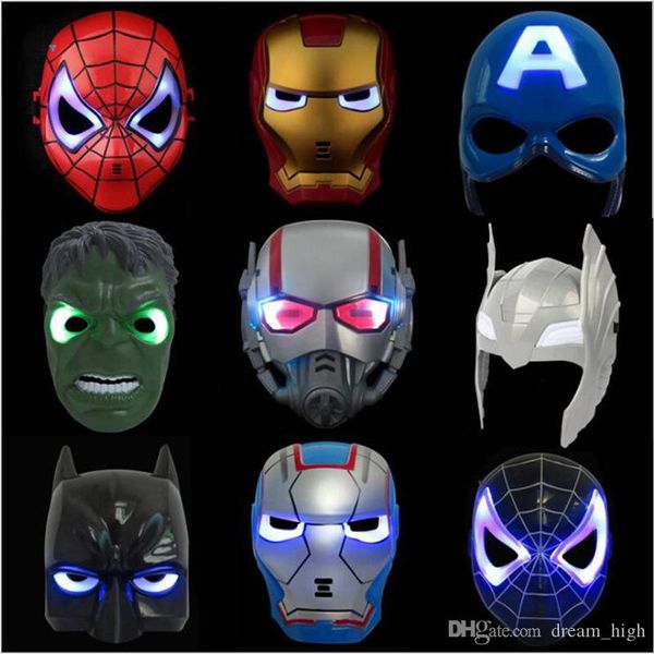 мстители светодиодная вспышка светящиеся маски super hero капитан америка человек-паук железный человек освещения маски дети halloween party 
мстители светодиодная вспышка светящиеся маски super hero капитан америка человек-паук железный человек освещения маски дети halloween party