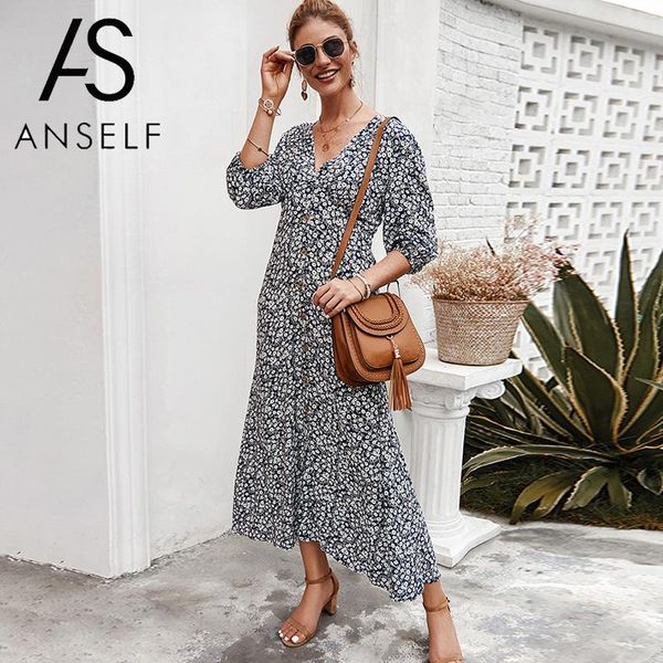 casual dresses vintage women floral print long dress v neck buttons 3/4 sleeves boho holiday summer beach vestidos, Black;gray
casual dresses vintage women floral print long dress v neck buttons 3/4 sleeves boho holiday summer beach vestidos, Black;gray