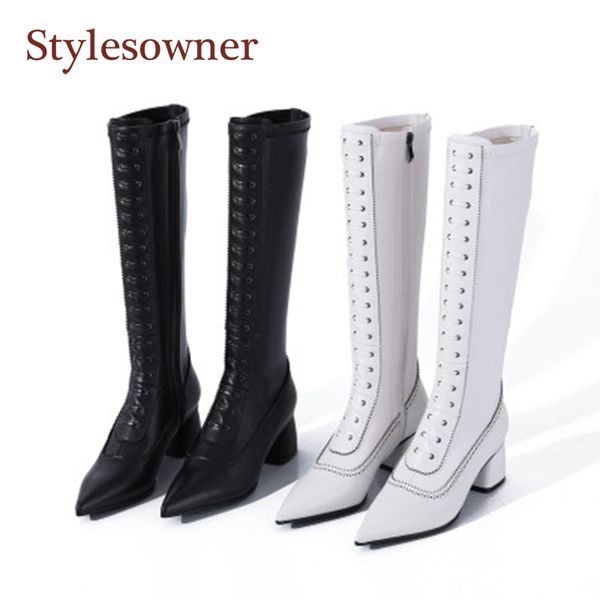 boots genuine leather white high-heeled women's 2021 thick-heeled pointed toe lace-up side zipper temperament knee-length, Black
boots genuine leather white high-heeled women's 2021 thick-heeled pointed toe lace-up side zipper temperament knee-length, Black