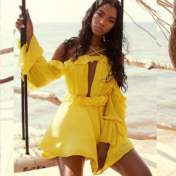 women chiffon dress long sleeve off shoulder beach dresses halter solid yellow pink short mini dress, Black;white
women chiffon dress long sleeve off shoulder beach dresses halter solid yellow pink short mini dress, Black;white