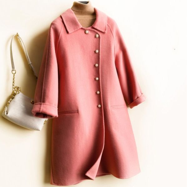 women's wool & blends net red national style double faced cashmere coat loose fat pure medium length, Black
women's wool & blends net red national style double faced cashmere coat loose fat pure medium length, Black