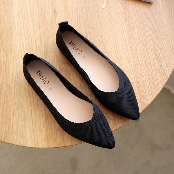 pointed toe ladies flat shoes comfortable ballet knit de mujer loafers autumn gestante boat shoes soft bottom women's shoe 35-40, Black
