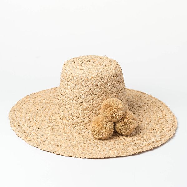 hand-made raffia high fur ball decoration hat wide brim hat sun protection for ladies womens summer caps, Blue;gray
hand-made raffia high fur ball decoration hat wide brim hat sun protection for ladies womens summer caps, Blue;gray