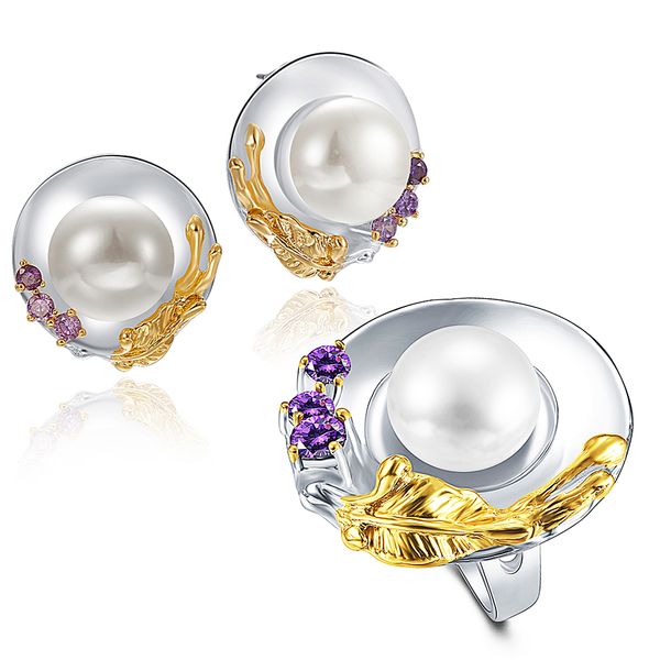 new beautiful big silver color earrings ring sets big pearl purple cz 2 pcs set female fashion jewelry
new beautiful big silver color earrings ring sets big pearl purple cz 2 pcs set female fashion jewelry