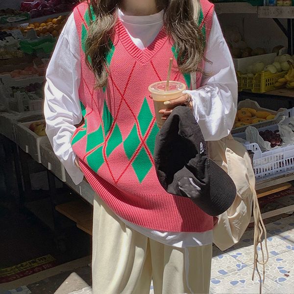 sweet pink acrylic plaid sweater vest women preppy style tank v-neck sleeveless oversized bf 2020 autumn new korean fashion, Black;white
sweet pink acrylic plaid sweater vest women preppy style tank v-neck sleeveless oversized bf 2020 autumn new korean fashion, Black;white