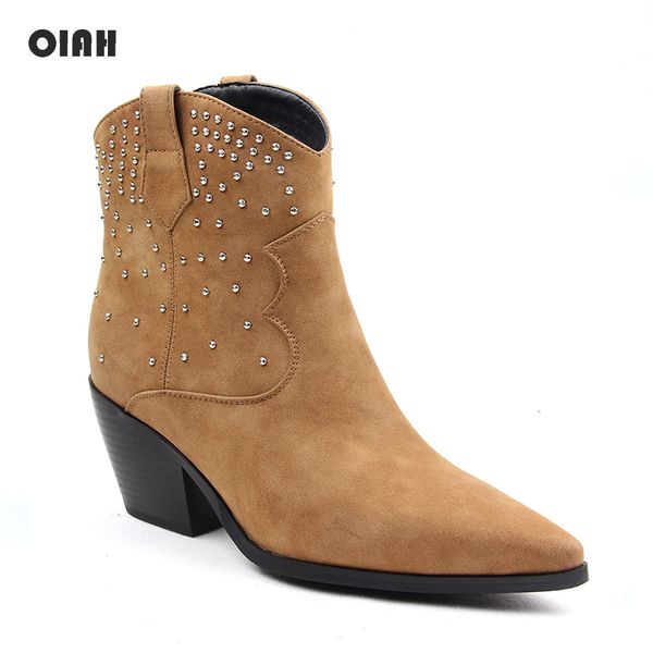 fashion women ankle boots pointed toe western cowboy boots women chunky wedges brown flock rivet shoes for ladies slip on, Black
fashion women ankle boots pointed toe western cowboy boots women chunky wedges brown flock rivet shoes for ladies slip on, Black