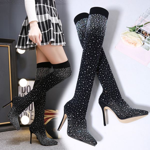 2020 autumn winter women boots stretch slim thigh high boots glitter fashion over the knee high heels shoes woman sapatos, Black
2020 autumn winter women boots stretch slim thigh high boots glitter fashion over the knee high heels shoes woman sapatos, Black