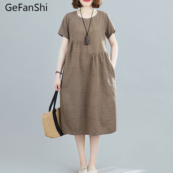 new summer women's dress plus size vintage plaid cotton linen short sleeve o-neck casual loose ladies fashion dresses, Black;gray
new summer women's dress plus size vintage plaid cotton linen short sleeve o-neck casual loose ladies fashion dresses, Black;gray