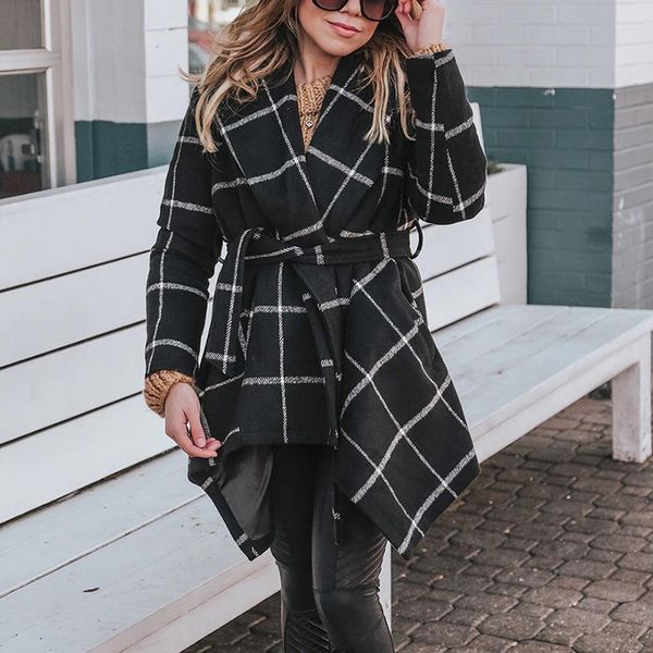 women's wool & blends women autumn winter plaid bandage vintage long sleeve woolen coat ladies slim casual streetwear european style ou, Black
women's wool & blends women autumn winter plaid bandage vintage long sleeve woolen coat ladies slim casual streetwear european style ou, Black