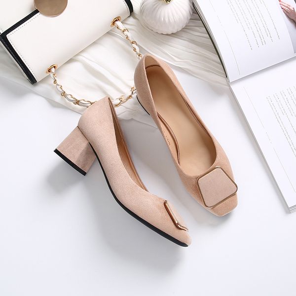 2020 spring and autumn new square head metal decorative set foot thick with low heel shallow mouth suede square buckle ladies, Black
2020 spring and autumn new square head metal decorative set foot thick with low heel shallow mouth suede square buckle ladies, Black