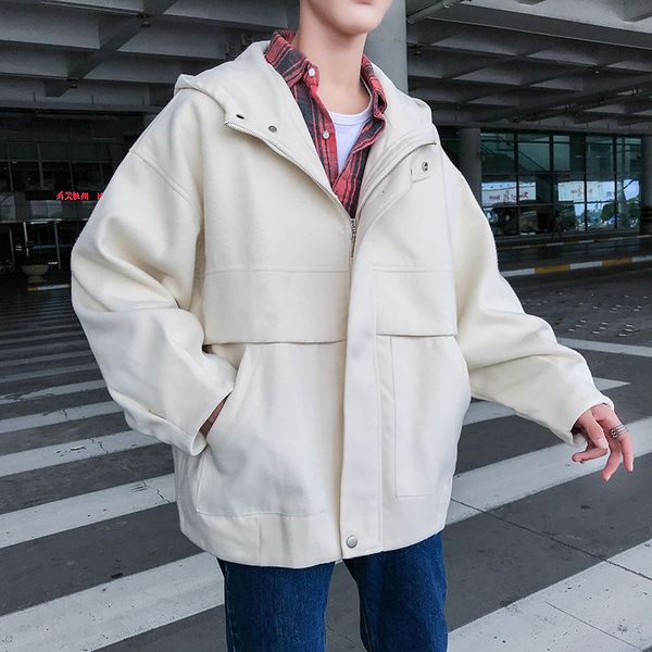 men's wool & blends winter short woolen coat fashion solid color casual jacket men streetwear wild loose korean hooded mens, Black
men's wool & blends winter short woolen coat fashion solid color casual jacket men streetwear wild loose korean hooded mens, Black