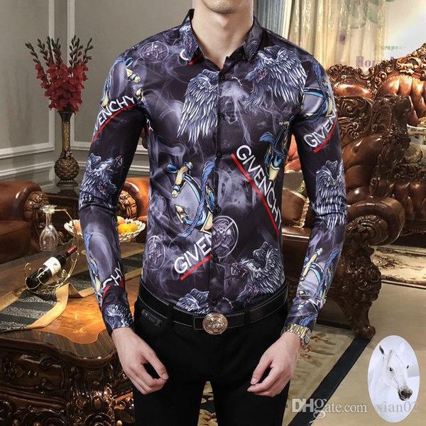logistics new men's casual printing lapels slim long-sleeved luxury logo shirt european and american fashion brand trend shirt -7, White;black
logistics new men's casual printing lapels slim long-sleeved luxury logo shirt european and american fashion brand trend shirt -7, White;black