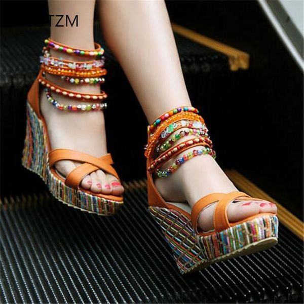 agutzm woman wedge with high heel pumps bohemian style handmade beaded sandals fashion women shoes large size ladies sandals 266, Black
agutzm woman wedge with high heel pumps bohemian style handmade beaded sandals fashion women shoes large size ladies sandals 266, Black