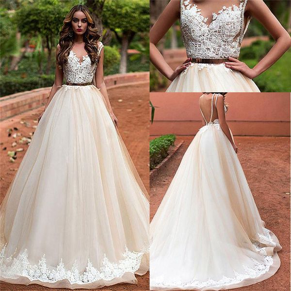 2021 sheer scoop lace appliques a-line wedding dress custom v-shape backless tulle bridal gowns sleeveless spring robe de mariage formal, White
2021 sheer scoop lace appliques a-line wedding dress custom v-shape backless tulle bridal gowns sleeveless spring robe de mariage formal, White