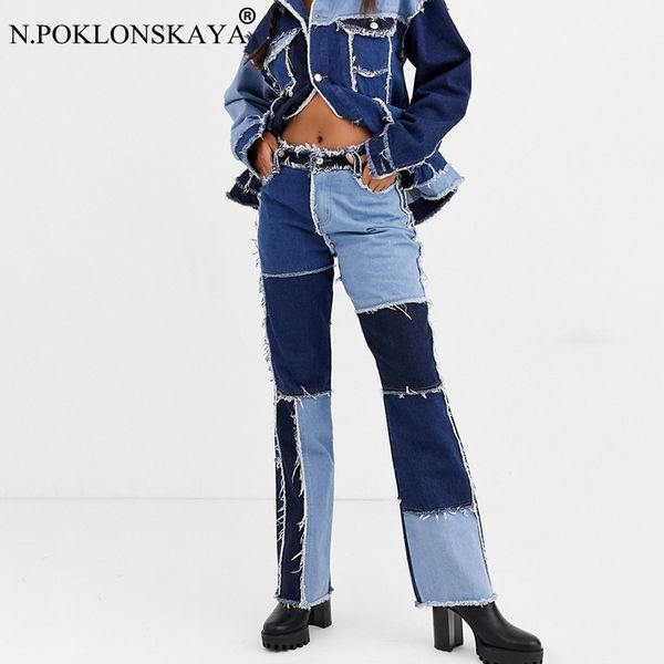 patchwork jeans women high waist hip hop straight jeans ladies cotton trousers female denim for woman slim jean 2020 autumn new, Blue 
patchwork jeans women high waist hip hop straight jeans ladies cotton trousers female denim for woman slim jean 2020 autumn new, Blue