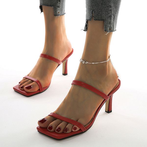 solid mid-heel sandals summer shoes fine bind slippers mules square toes high heels lady wedding party thin heel, Black
solid mid-heel sandals summer shoes fine bind slippers mules square toes high heels lady wedding party thin heel, Black