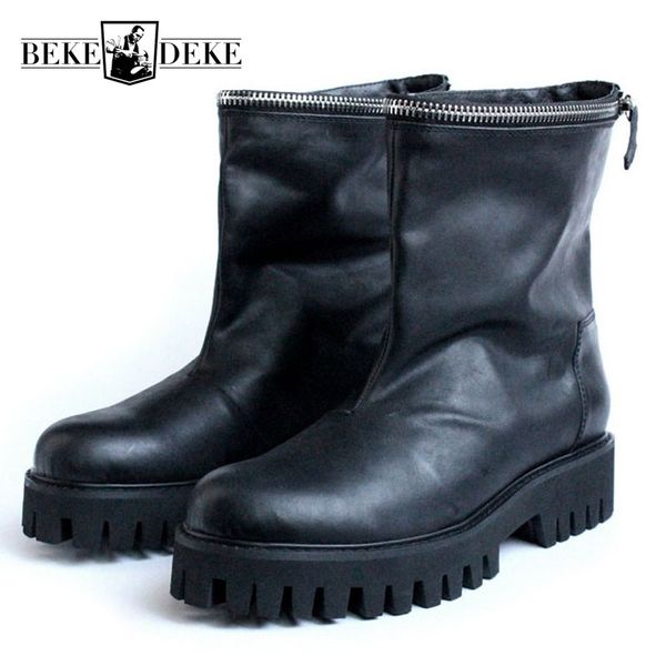 runway mens ankle boots thick antiskid platform winter outside casual shoes male nature leather zipper slip on boots, Black
runway mens ankle boots thick antiskid platform winter outside casual shoes male nature leather zipper slip on boots, Black