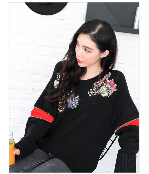 1120 2019 autumn sweater long sleeve crew neck pullove beads brand same style prom fashion luxury womens clothes yashi, White;black
1120 2019 autumn sweater long sleeve crew neck pullove beads brand same style prom fashion luxury womens clothes yashi, White;black
