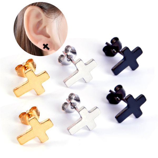 1pair stainless steel cross piercing small stud earrings for women men punk simple gold metal black mini earrings jewelry e406, Golden;silver
1pair stainless steel cross piercing small stud earrings for women men punk simple gold metal black mini earrings jewelry e406, Golden;silver