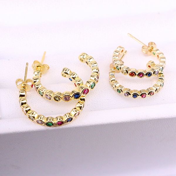 6 pairs, fashion circle shape rainbow cz zirconia stud earrings in 18mm/22mm, Golden;silver
6 pairs, fashion circle shape rainbow cz zirconia stud earrings in 18mm/22mm, Golden;silver