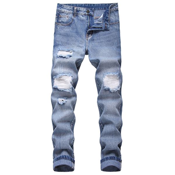men's jeans men ripped straight-leg slim-fit patch non-stretch denim trousers, Blue
men's jeans men ripped straight-leg slim-fit patch non-stretch denim trousers, Blue