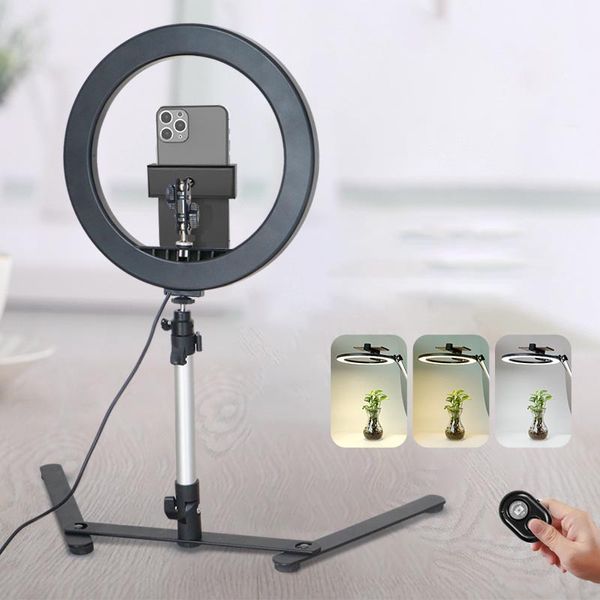 

Desktop Phone Cradle Bluetooth Remote Control Anti-shake Stabilizers Mobile Phone Overhead Bracket with Ring Fill Light