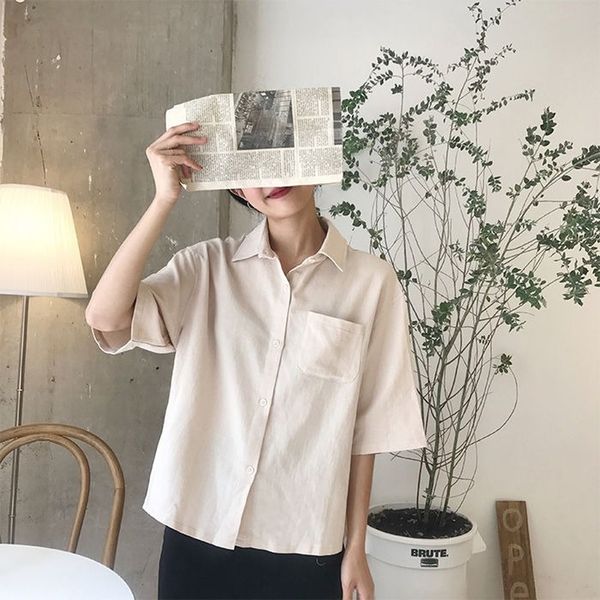 women's blouses & shirts deeptown korean style women solid color summer for fashion elegant loose clothes button up shirt, White
women's blouses & shirts deeptown korean style women solid color summer for fashion elegant loose clothes button up shirt, White