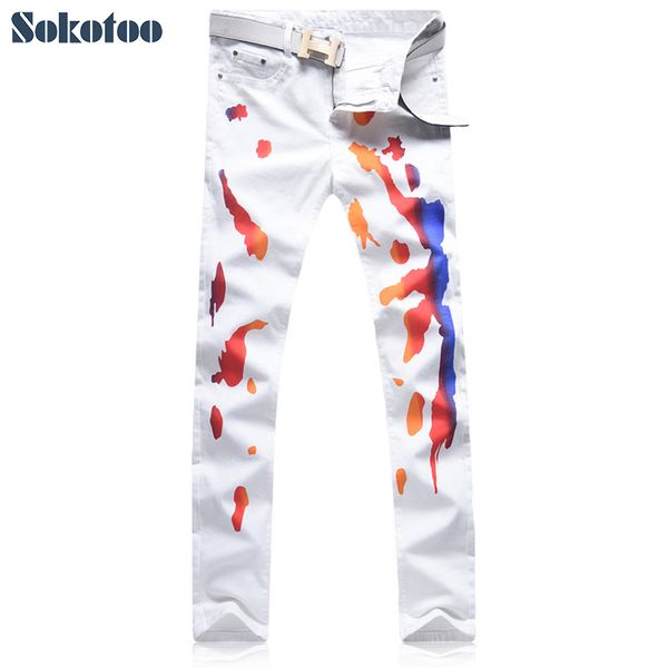 sokotoo men's fashion colored painted white print jeans casual slim stretch denim pants long trousers, Blue
sokotoo men's fashion colored painted white print jeans casual slim stretch denim pants long trousers, Blue