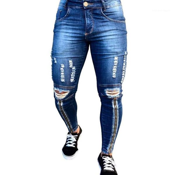 summer light washed slim denim pencil pants men high street casual trousers mens zipper hole ripped jeans man, Blue
summer light washed slim denim pencil pants men high street casual trousers mens zipper hole ripped jeans man, Blue
