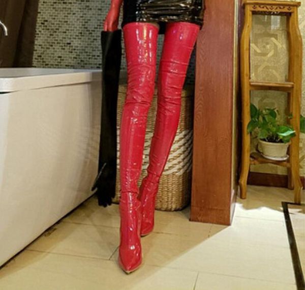 boots red patent leather women stilettos thigh high 2021 winter pointed toe heels knight side zip long, Black
boots red patent leather women stilettos thigh high 2021 winter pointed toe heels knight side zip long, Black