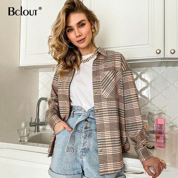 women's blouses & shirts bclout chic plaid shirt women long sleeve autumn office vintage loose blouse turn-down collar winter pocket bu, White
women's blouses & shirts bclout chic plaid shirt women long sleeve autumn office vintage loose blouse turn-down collar winter pocket bu, White