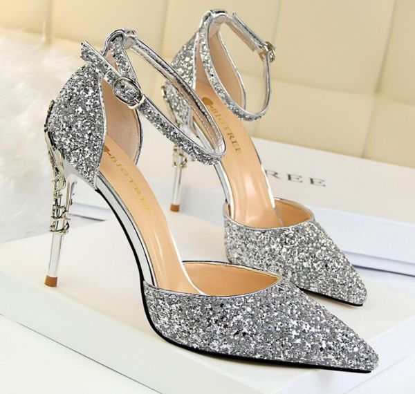 fashion thin high heels sandals metal high shining sequins ankle strap sandals pointed single pumps ol wedding bride shoes, Black
fashion thin high heels sandals metal high shining sequins ankle strap sandals pointed single pumps ol wedding bride shoes, Black