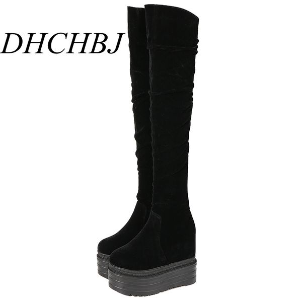 boots 13cm thick bottom high knee long women thin leg wedges heel platform over the booties, Black
boots 13cm thick bottom high knee long women thin leg wedges heel platform over the booties, Black