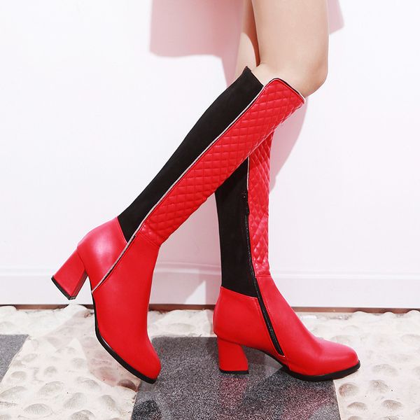 ymechic fashion sewing plaid red white black high hoof heels knee high boots knight riding botas women winter shoes plus size
ymechic fashion sewing plaid red white black high hoof heels knee high boots knight riding botas women winter shoes plus size