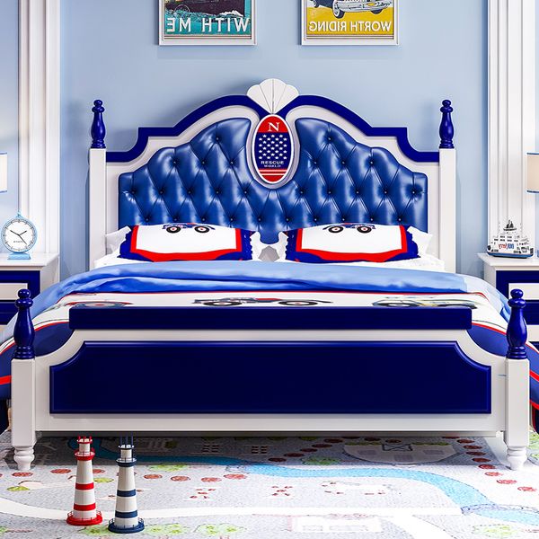 Children's Boy's Bed 1.2 M Solid Wood European-style Medium Sea M Youth Children's Combination Single Bed