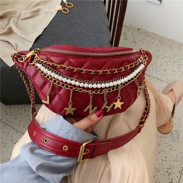 graceful rhombus waist bag european and american style fashion pearl chain shoulder/crossbody bag
graceful rhombus waist bag european and american style fashion pearl chain shoulder/crossbody bag