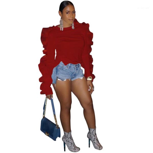 womens designer ruffle sleeve shirt fashion o neck spring long sleeve clothes casual solid color, White
womens designer ruffle sleeve shirt fashion o neck spring long sleeve clothes casual solid color, White