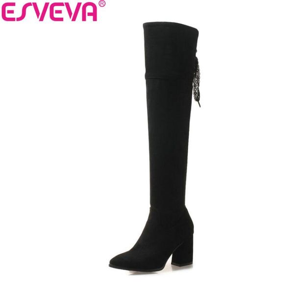esveva 2020 shoes women over the knee boots flock square high heels pointed toe short plush zipper autumn boots shoes size 34-43, Black
esveva 2020 shoes women over the knee boots flock square high heels pointed toe short plush zipper autumn boots shoes size 34-43, Black