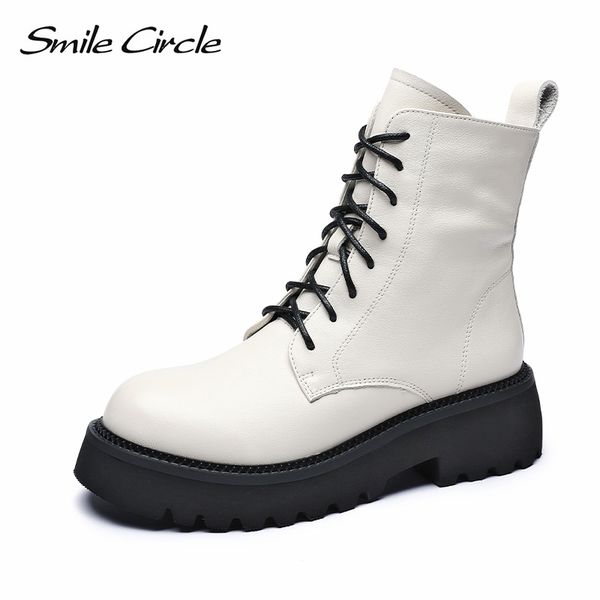 smile circle ankle boots women platform shoes genuine leather 2020 fashion round toe lace-up ladies boots short, Black
smile circle ankle boots women platform shoes genuine leather 2020 fashion round toe lace-up ladies boots short, Black
