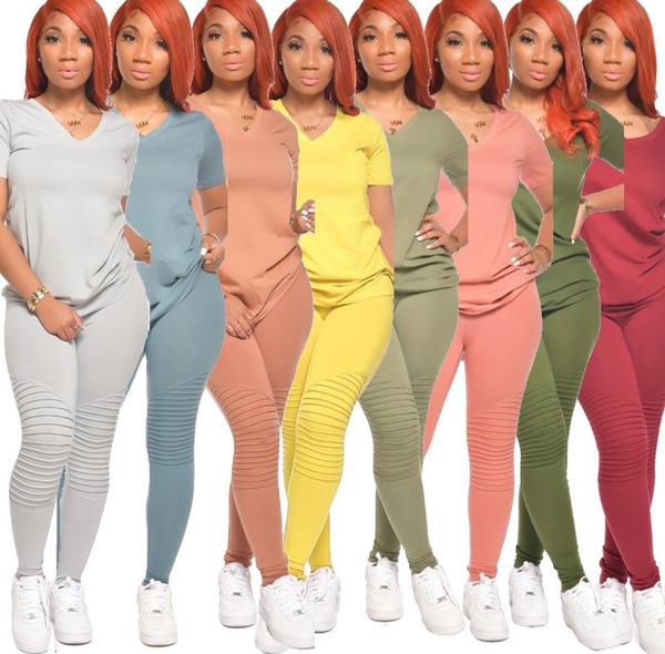 women pleated two piece suit solid color t shirt long pants outfits fashion short sleeve tight trouser plus size ladies casual wear cy809, Gray
women pleated two piece suit solid color t shirt long pants outfits fashion short sleeve tight trouser plus size ladies casual wear cy809, Gray