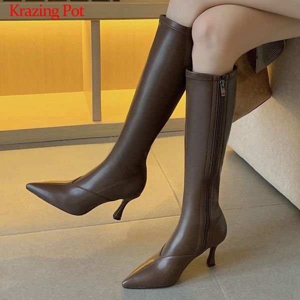 boots krazing pot riding natural leather classic colors streetwear thin high heel pointed toe zipper mature knee l26, Black
boots krazing pot riding natural leather classic colors streetwear thin high heel pointed toe zipper mature knee l26, Black