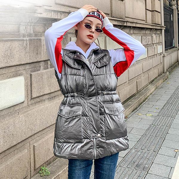 autumn winter women's solid loose vest drawstring stand collar long vest jacket cotton padded women's warm waistcoat, Black;brown
autumn winter women's solid loose vest drawstring stand collar long vest jacket cotton padded women's warm waistcoat, Black;brown