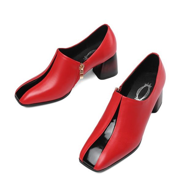 fashion women's shoes chunky heel shoes wedding party color matching red square toe genuine leather rubber, Black
fashion women's shoes chunky heel shoes wedding party color matching red square toe genuine leather rubber, Black
