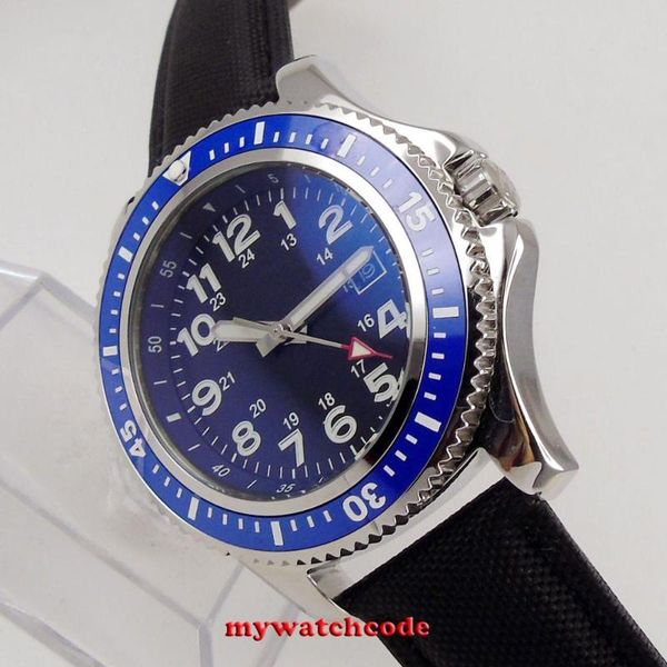 44mm bliger blue dial black leather strap autometic rotating bezel date window mingzhu/miyota movement men watch, Slivery;brown
44mm bliger blue dial black leather strap autometic rotating bezel date window mingzhu/miyota movement men watch, Slivery;brown