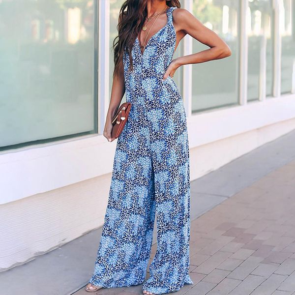 Summer Boho Print Backless Womens Jumpsuit Cross V-neck Wide Leg Sleeveless Female Rompers 2020 Spring Holiday Lady Jumpsuits
Summer Boho Print Backless Womens Jumpsuit Cross V-neck Wide Leg Sleeveless Female Rompers 2020 Spring Holiday Lady Jumpsuits