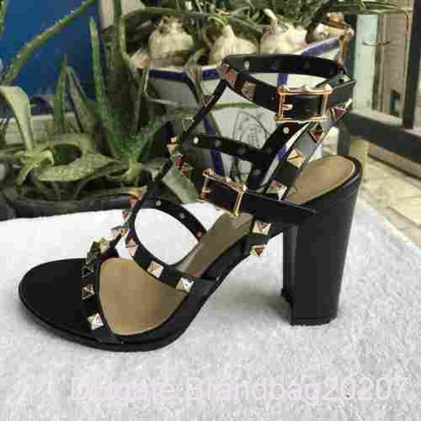 

new european women's rivets sandals with 9.5 cm high rivets fashion sandals 6 color sizes 35-41 with full packing, Black