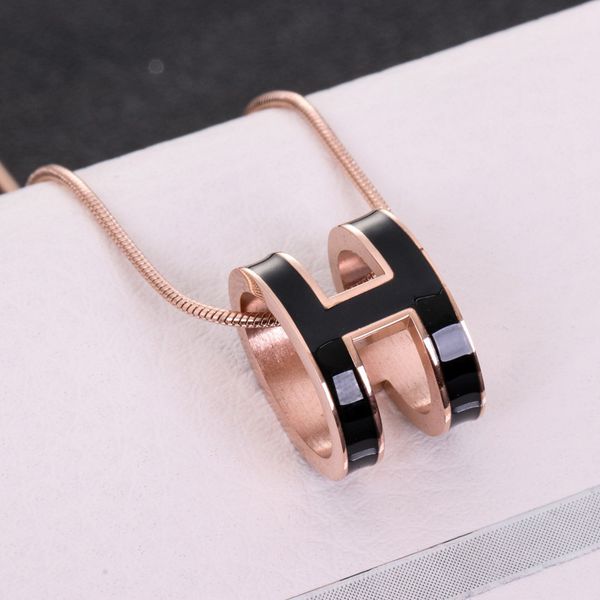 qhuaq titanium steel necklaces & pendants fashion letter h choker necklace rose gold neckless for women accessories jewellery, Silver