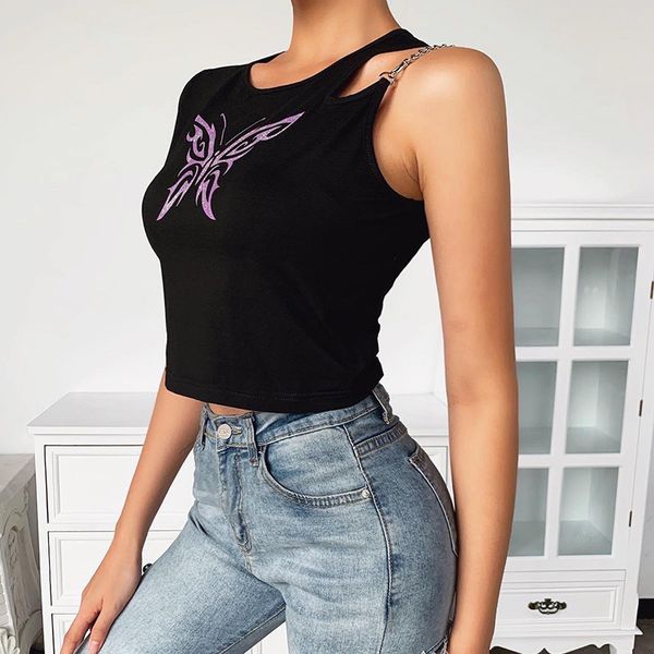 black dark goth woman irregular t-shirts 2020 summer lady one side off shoulder chains butterfly print hipster tshirt short top, White
black dark goth woman irregular t-shirts 2020 summer lady one side off shoulder chains butterfly print hipster tshirt short top, White
