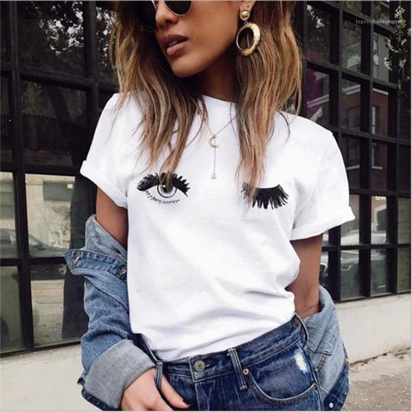 eyes eyelash print womens tees summer one color o neck short sleeve high street fashion womens designer tshirts, White
eyes eyelash print womens tees summer one color o neck short sleeve high street fashion womens designer tshirts, White